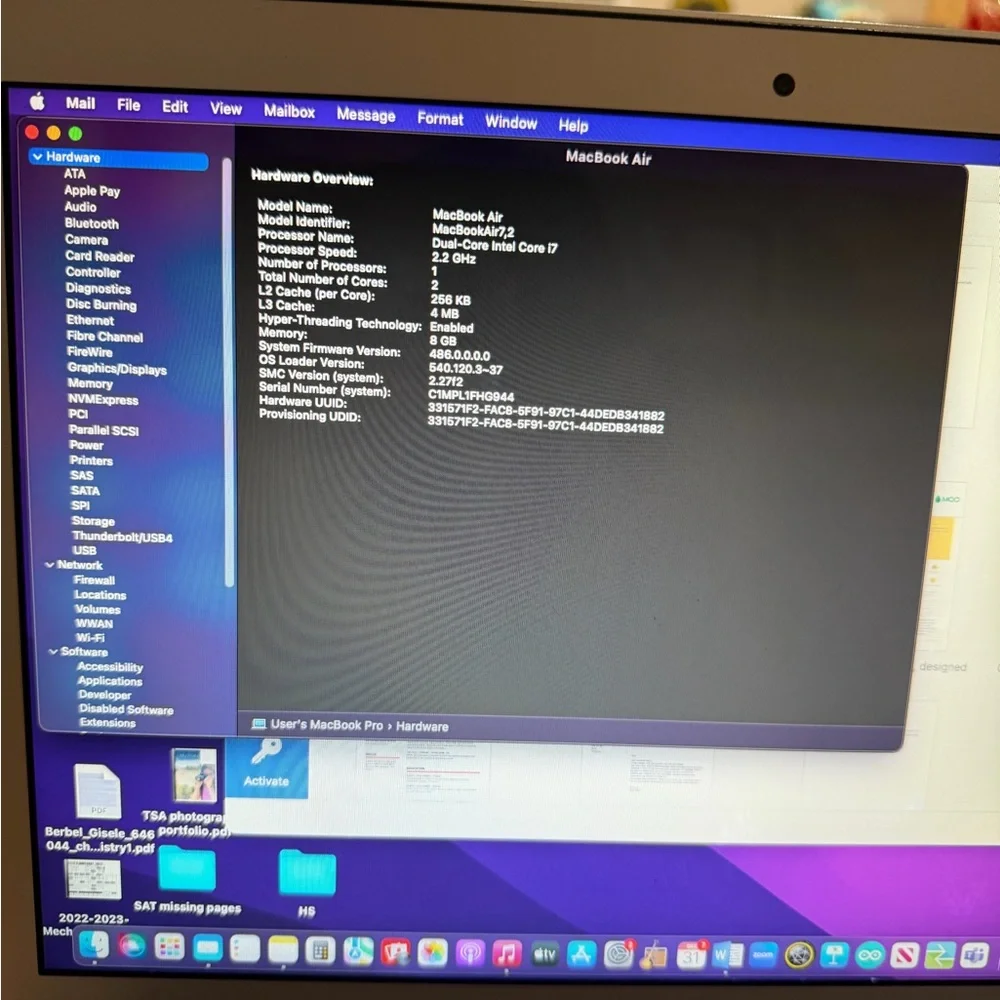 APPLE MACBOOK AIR A1466 13-EARLY-2015 i5-5250U@1.6GHz 8GB RAM 256GB NVMe macOS